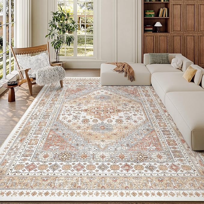 zesthome 3x5 Area Rug Ultra Soft Washable Rug, Non Slip Area Rug Indoor Entrance, Stain Resistant Rugs for Living Room Bedroom Vintage Home Decor (Orange,3'x5')