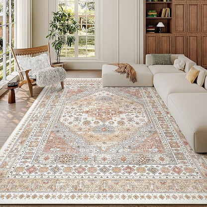 zesthome 3x5 Area Rug Ultra Soft Washable Rug, Non Slip Area Rug Indoor Entrance, Stain Resistant Rugs for Living Room Bedroom Vintage Home Decor (Orange,3'x5')