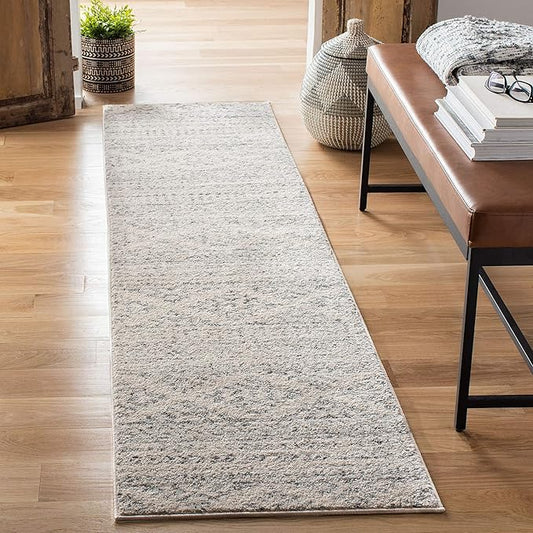 SAFAVIEH Tulum Collection Runner Rug - 2' x 12', Ivory & Grey, Moroccan Boho Tribal Design, Non-Shedding & Easy to Clean, Ideal for Living Room, Hallway, Foyer, Bedroom (TUL272A)