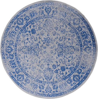 SAFAVIEH Adirondack Collection Area Rug - 6' Round, Grey & Blue, Distressed Vintage Floral Design, Non-Shedding & Easy to Clean, Ideal for Living Room, Bedroom, Dining Space (ADR109A)