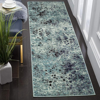 SAFAVIEH Monaco Collection Runner Rug - 2'2" x 8', Light Blue & Multi, Boho Chic Abstract Watercolor Design, Non-Shedding & Easy Care, Ideal for High Traffic Areas in Living Room, Bedroom (MNC225J)