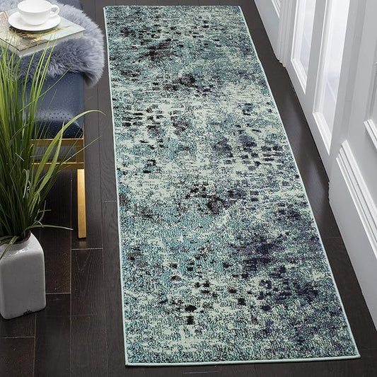 SAFAVIEH Monaco Collection Runner Rug - 2'2" x 8', Light Blue & Multi, Boho Chic Abstract Watercolor Design, Non-Shedding & Easy Care, Ideal for High Traffic Areas in Living Room, Bedroom (MNC225J)