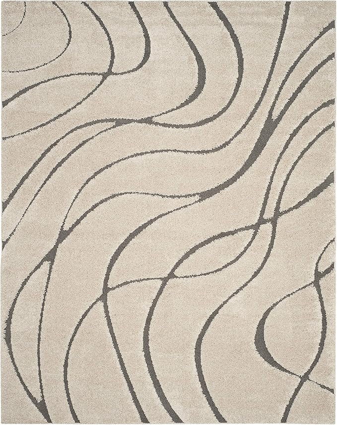 SAFAVIEH Florida Shag Collection X-Large Area Rug - 11' x 15', Cream & Grey, Non-Shedding & Easy Care, 1.2-inch Thick Ideal for High Traffic Areas in Living Room, Bedroom (SG471-1180)