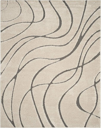 SAFAVIEH Florida Shag Collection Area Rug - 9'6" x 13', Cream & Grey, Non-Shedding & Easy Care, 1.2-inch Thick Ideal for High Traffic Areas in Living Room, Bedroom (SG471-1180)