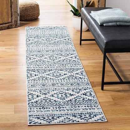 SAFAVIEH Tulum Collection Runner Rug - 2' x 17', Ivory & Navy, Moroccan Boho Tribal Design, Non-Shedding & Easy to Clean, Ideal for Living Room, Hallway, Foyer, Bedroom (TUL272D)