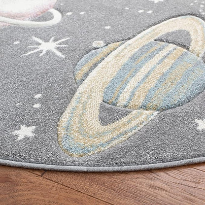 SAFAVIEH Carousel Kids Collection 3' Round Grey/Lavender CRK103F Outer Space Non-Shedding Playroom Nursery Bedroom Area Rug