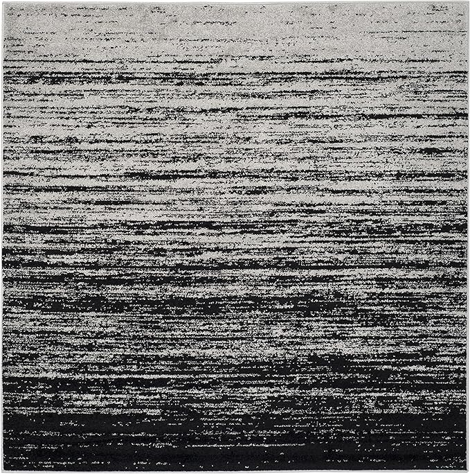 SAFAVIEH Adirondack Collection Area Rug - 6' Square, Silver & Black, Modern Ombre Design, Non Shedding & Easy to Clean, Ideal for Living Room, Bedroom, Office, Dining Space (ADR113A)