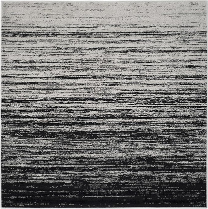 SAFAVIEH Adirondack Collection Area Rug - 4' Square, Silver & Black, Modern Ombre Design, Non Shedding & Easy to Clean, Ideal for Living Room, Bedroom, Office, Dining Space (ADR113A)