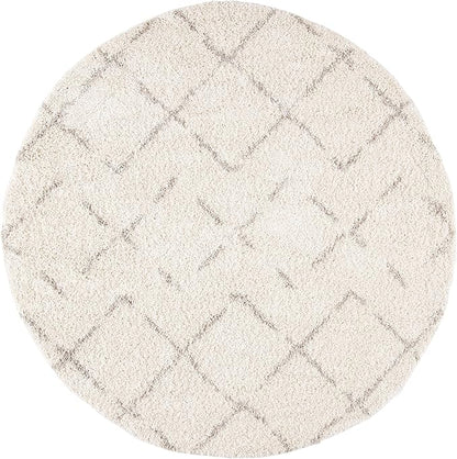 SAFAVIEH Arizona Shag Collection Area Rug - 8' Round, Ivory & Beige, Moroccan Boho Design, Non-Shedding & Easy to Clean, Ideal for Living Room, Bedroom, Dining Space (ASG743A)