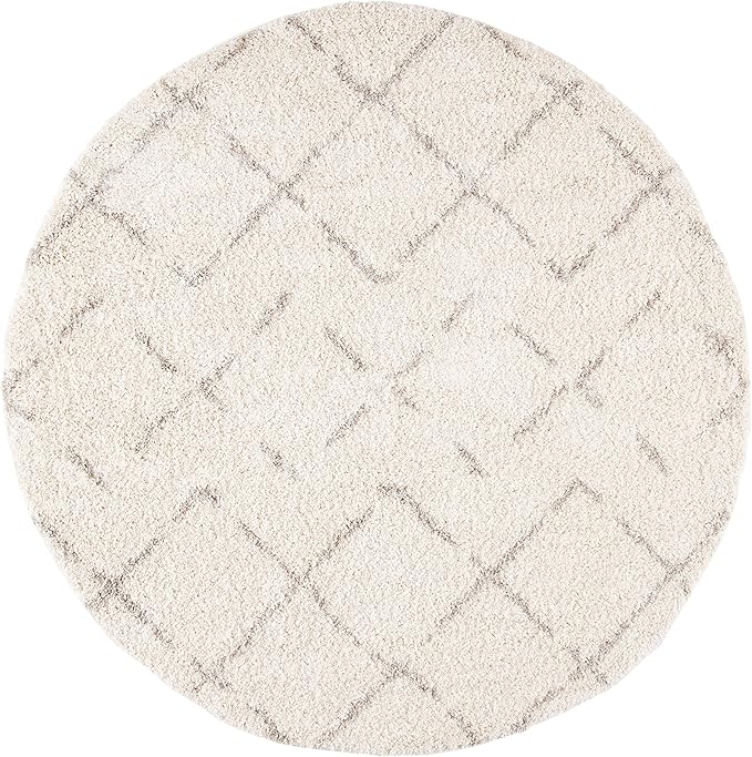 SAFAVIEH Arizona Shag Collection Area Rug - 11' Round, Ivory & Beige, Moroccan Boho Design, Non-Shedding & Easy to Clean, Ideal for Living Room, Bedroom, Dining Space (ASG743A)