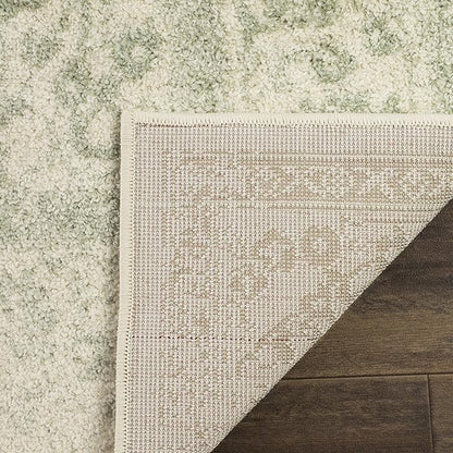 SAFAVIEH Adirondack Collection Area Rug - 4' Square, Ivory & Sage, Distressed Vintage Floral Design, Non-Shedding & Easy to Clean, Ideal for Living Room, Bedroom, Dining Space (ADR109V)