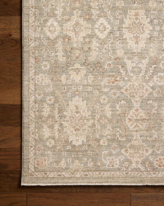 Loloi Chris Loves Julia Palma Collection PLM-03 Lagoon/Natural 5'-3" x 7'-6" Area Rug Vintage Style Boho Living Room Bedroom Carpet