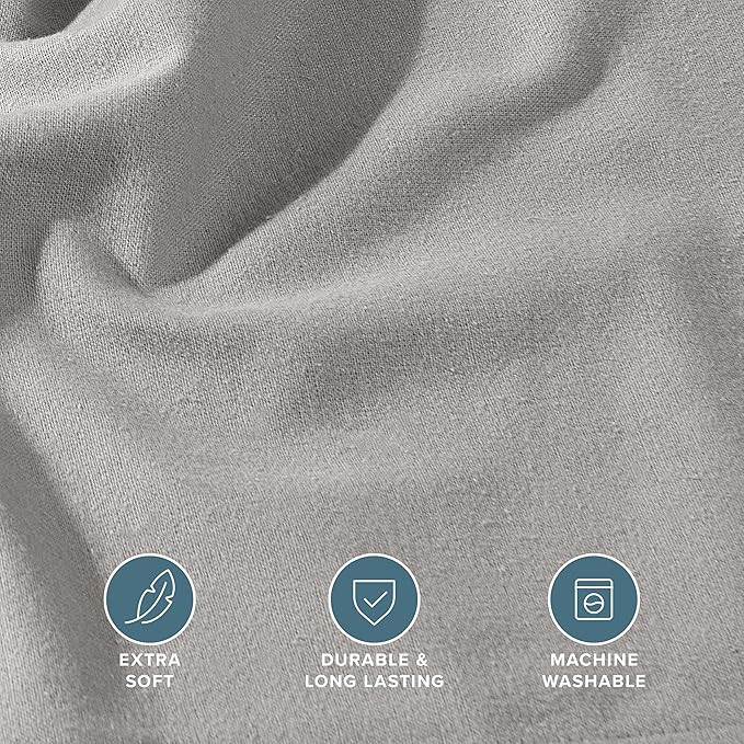Bare Home Flannel Fitted Bottom Sheet 100% Cotton, Velvety Soft Heavyweight - Double Brushed Flannel - Deep Pocket (Twin, Light Grey)