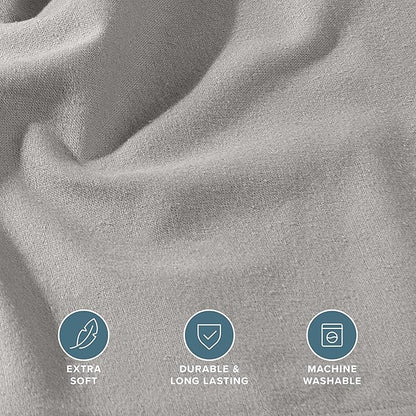 Bare Home Flannel Fitted Bottom Sheet 100% Cotton Twin Extra Long, Velvety Soft Heavyweight - Double Brushed Flannel - Deep Pocket (Twin XL, Light Grey)