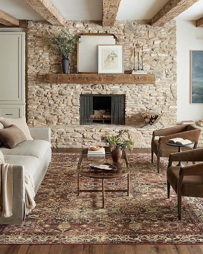 Loloi Magnolia Home by Joanna Gaines Banks Collection BAN-04 Brick/Ivory 2'-3" x 3'-9" .13" Pile Height, Machine Washable, Accent Rug