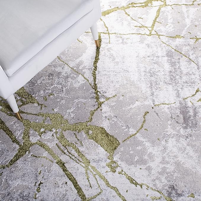 SAFAVIEH Amelia Collection Area Rug - 6' x 9', Grey & Green, Modern Abstract Design, Non-Shedding & Easy Care, Ideal for High Traffic Areas in Living Room, Bedroom (ALA293J)