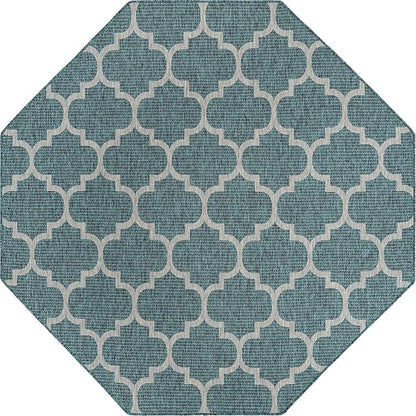 Unique Loom Outdoor Trellis Collection Area Rug (7' 10" Octagon, Teal/ Gray)