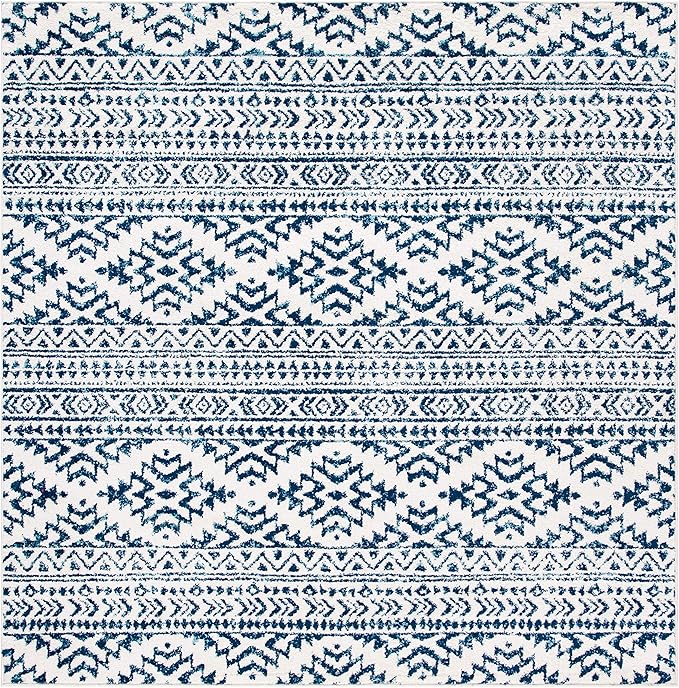 SAFAVIEH Tulum Collection Area Rug - 3' Square, Ivory & Navy, Moroccan Boho Tribal Design, Non-Shedding & Easy to Clean, Ideal for Entryway, Foyer, Accent Space, Bedroom (TUL272D)
