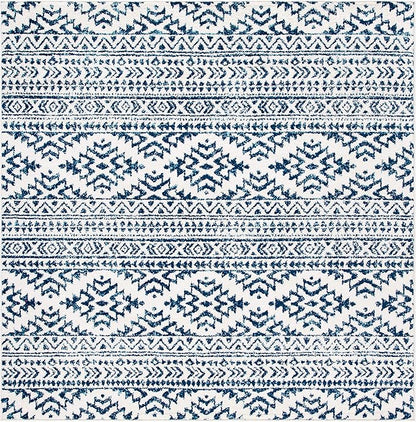 SAFAVIEH Tulum Collection Area Rug - 3' Square, Ivory & Navy, Moroccan Boho Tribal Design, Non-Shedding & Easy to Clean, Ideal for Entryway, Foyer, Accent Space, Bedroom (TUL272D)