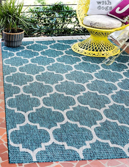 Unique Loom Outdoor Trellis Collection Area Rug (5' 3" x 8' Rectangle, Teal/ Gray)