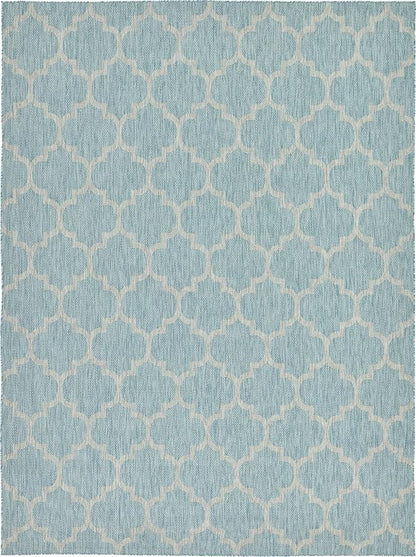 Unique Loom Outdoor Trellis Collection Area Rug (9' x 12' Rectangle, Aquamarine/ Gray)