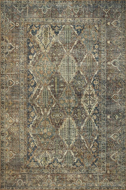 Loloi Magnolia Home by Joanna Gaines Banks Collection BAN-05 Spice/Blue 5'-0" x 7'-6", .13" Pile Height, Machine Washable, Area Rug