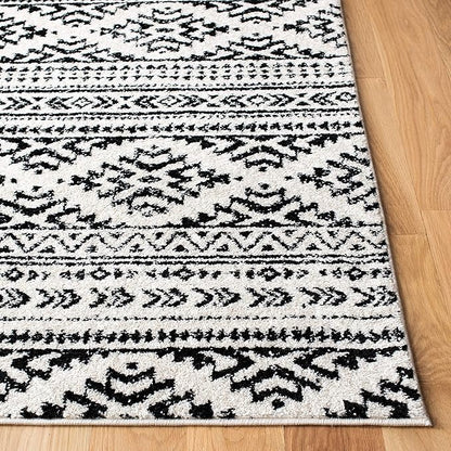 SAFAVIEH Tulum Collection Area Rug - 9' Square, Ivory & Black, Moroccan Boho Tribal Design, Non-Shedding & Easy to Clean, Ideal for Living Room, Bedroom, Dining Space (TUL272B)