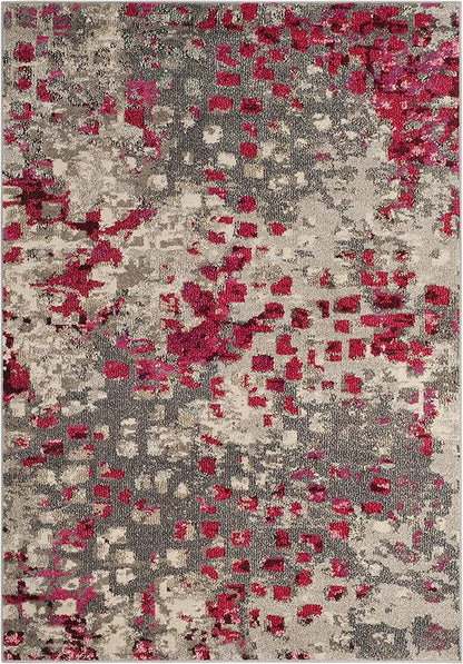 SAFAVIEH Monaco Collection Accent Rug - 4' x 5'7", Grey & Fuchsia, Abstract Watercolor Design, Non-Shedding & Easy Care, Ideal for High Traffic Areas in Entryway, Living Room, Bedroom (MNC225R)