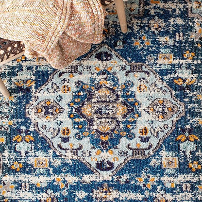 SAFAVIEH Madison Collection Area Rug - 6' x 9', Navy & Beige, Boho Diamond Distressed Design, Non-Shedding & Easy Care, Ideal for High Traffic Areas in Living Room, Bedroom (MAD418M)