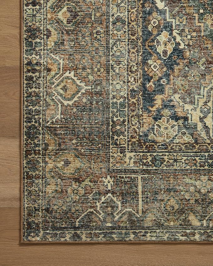 Loloi Magnolia Home by Joanna Gaines Banks Collection BAN-05 Spice/Blue 2'-0" x 5'-0" .13" Pile Height, Machine Washable, Accent Rug