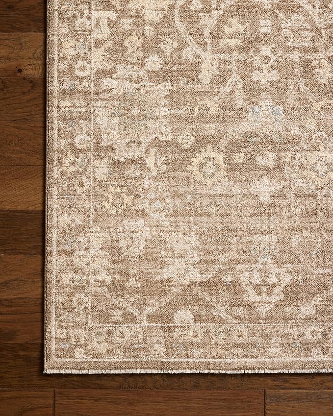 Loloi Chris Loves Julia Palma Collection PLM-09 Brown/Earth 6'-3" x 9'-6" Fringe Area Rug Vintage Style Boho Living Room Bedroom Carpet