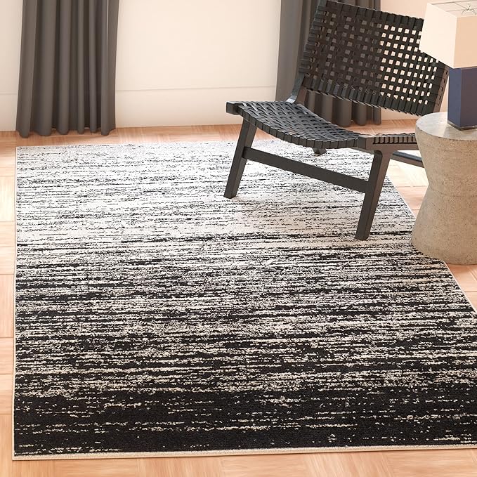 SAFAVIEH Adirondack Collection Area Rug - 4' Square, Silver & Black, Modern Ombre Design, Non Shedding & Easy to Clean, Ideal for Living Room, Bedroom, Office, Dining Space (ADR113A)