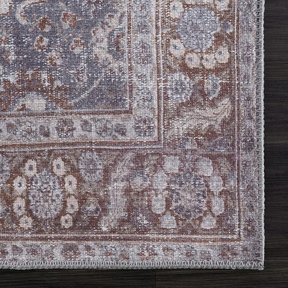 Bloom Rugs Washable 8' x 10' Rug - Brown/Dark Gray Traditional Area Rug for Living Room, Bedroom, Dining Room, and Kitchen - Exact Size: 8' x 10'
