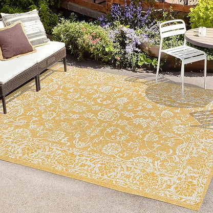 JONATHAN Y Weave Floral Indoor Outdoor Area Rug 5X8 Yellow/Cream, Tela Bohemian Textured for Backyard, Patio, Porch, Easy-Cleaning, High Traffic, Pet-Friendly, Non-Shedding (SMB100E-5)