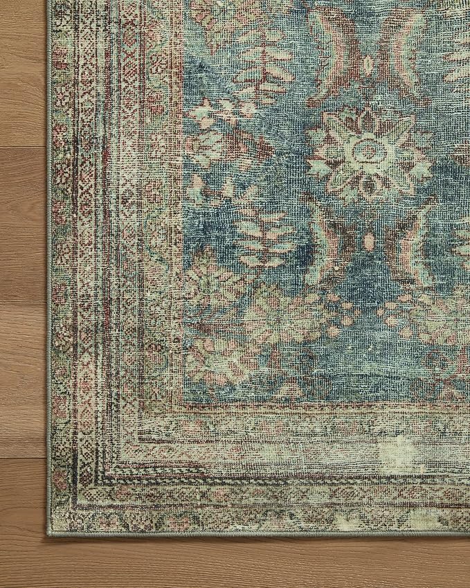 Loloi Magnolia Home by Joanna Gaines Banks Collection BAN-01 Ocean/Spice 2'-6" x 9'-6", .13" Pile Height, Machine Washable, Runner Rug