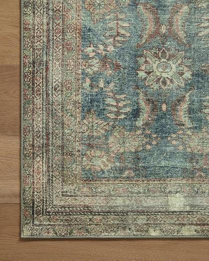 Loloi Magnolia Home by Joanna Gaines Banks Collection BAN-01 Ocean/Spice 5'-0" x 7'-6", .13" Pile Height, Machine Washable, Area Rug