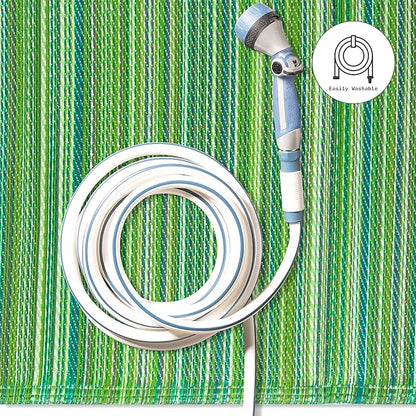 Fab Habitat Striped Outdoor Rug - Waterproof, Fade Resistant, Crease-Free, Reversible - Premium Recycled Plastic - Patio Porch Balcony Deck - Cancun Green - 8x10 ft