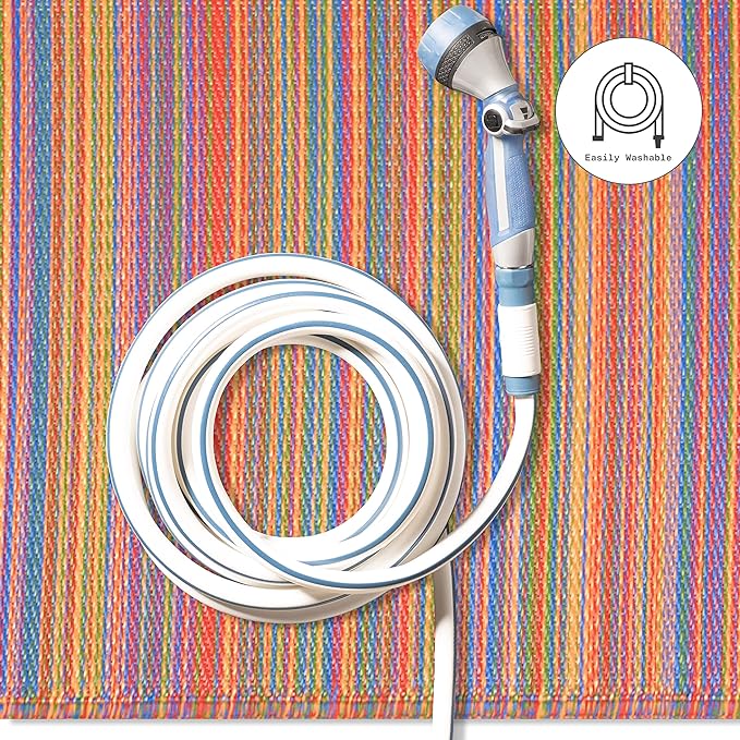 Fab Habitat Outdoor Rug - Waterproof, Fade Resistant, Crease-Free - Premium Recycled Plastic - Striped - Patio, Porch, Deck, Balcony - Cancun - Multicolor - 5 x 8 ft