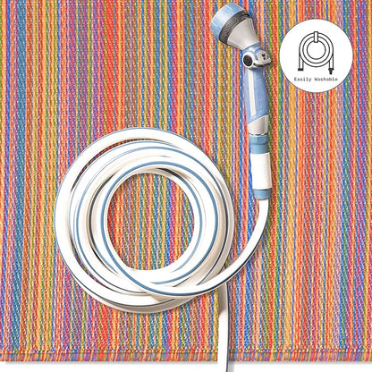 Fab Habitat Striped Outdoor Rug - Waterproof, Fade Resistant, Crease-Free, Reversible - Premium Recycled Plastic - Patio Porch Balcony Deck - Cancun Multicolor - 8x10 ft