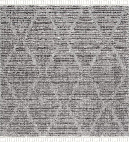 SAFAVIEH Marrakech Collection Area Rug - 6'7" Square, Grey, Moroccan Boho Tribal Tassel Design, Non-Shedding & Easy Care, Ideal for High Traffic Areas in Living Room, Bedroom (MRK517F)