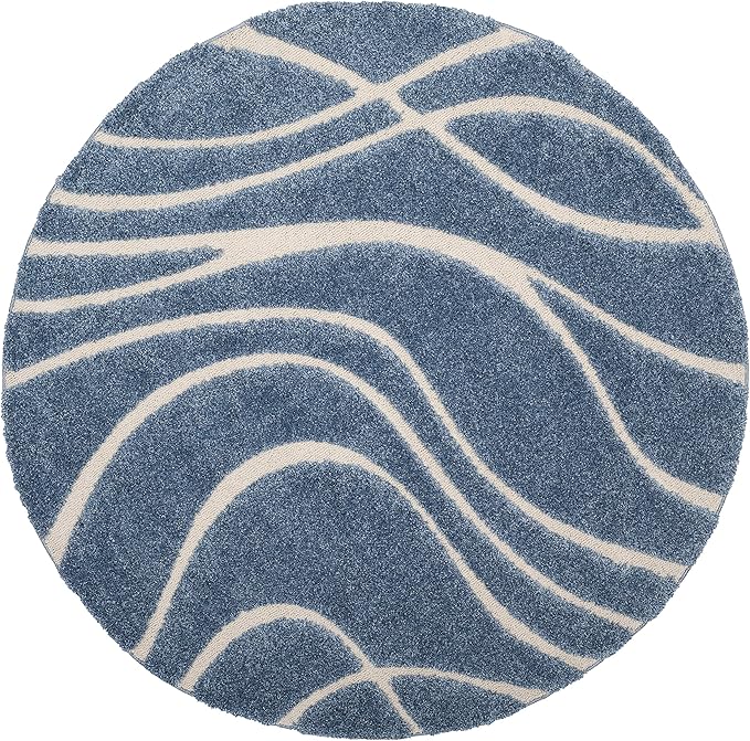 SAFAVIEH Florida Shag Collection Area Rug - 6'7" Round, Light Blue & Cream, Non-Shedding & Easy Care, 1.2-inch Thick Ideal for High Traffic Areas in Living Room, Bedroom (SG471-6011)