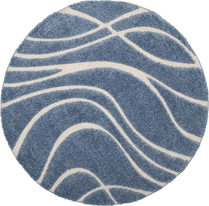 SAFAVIEH Florida Shag Collection Area Rug - 6'7" Round, Light Blue & Cream, Non-Shedding & Easy Care, 1.2-inch Thick Ideal for High Traffic Areas in Living Room, Bedroom (SG471-6011)