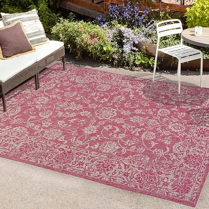 JONATHAN Y Weave Floral Indoor Outdoor Area Rug 3X5 Fuchsia/Light Gray, Tela Bohemian Textured for Backyard, Patio, Porch, Easy-Cleaning, High Traffic, Pet-Friendly, Non-Shedding (SMB100G-3)