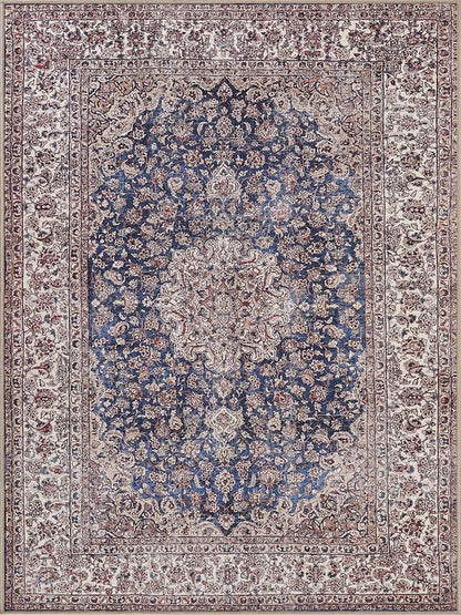 Bloom Rugs Washable Non-Slip 5' x 7' Rug - Dark Blue/Beige Traditional Medallion Area Rug for Living Room, Bedroom, Dining Room, and Kitchen - Exact Size: 5' x 7'