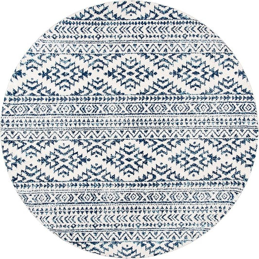 SAFAVIEH Tulum Collection Area Rug - 11' Round, Ivory & Navy, Moroccan Boho Tribal Design, Non-Shedding & Easy to Clean, Ideal for Living Room, Bedroom, Dining Space (TUL272D)