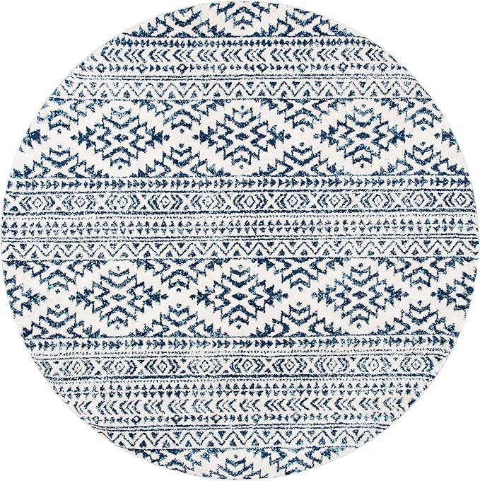 SAFAVIEH Tulum Collection Area Rug - 10' Round, Ivory & Navy, Moroccan Boho Tribal Design, Non-Shedding & Easy to Clean, Ideal for Living Room, Bedroom, Dining Space (TUL272D)