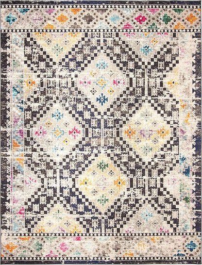 SAFAVIEH Madison Collection X-Large Area Rug - 12' x 15', Black & Yellow, Boho Diamond Distressed Design, Non-Shedding & Easy Care, Ideal for High Traffic Areas in Living Room, Bedroom (MAD418Z)