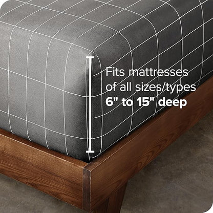 Bare Home Fitted Bottom Sheet Twin Size - Premium 1800 Microfiber - Ultra-Soft Hotel Luxury - Deep Pocket - Durable and Long Lasting (Twin, Grid - Grey/White)