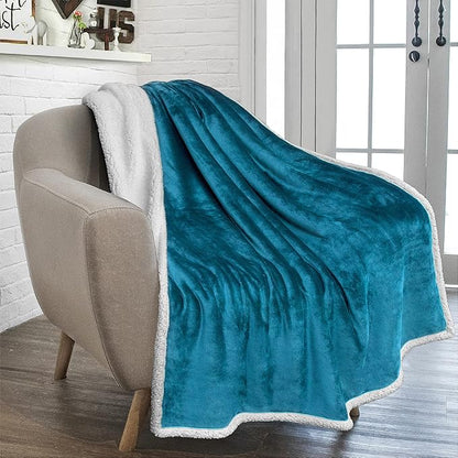 PAVILIA Sherpa Fleece Throw Blanket for Couch, Teal Blue, Plush Soft Fuzzy Sofa Blanket, Cozy Reversible Winter Throw for Women Men, 50x60 Inches