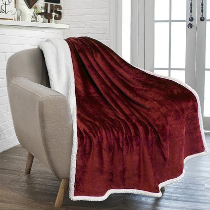 PAVILIA Sherpa Fleece Throw Blanket for Couch, Twin Size, Maroon Red, Plush Soft Fuzzy Sofa Blanket, Cozy Reversible Winter Throw for Women Men, 60x80 Inches